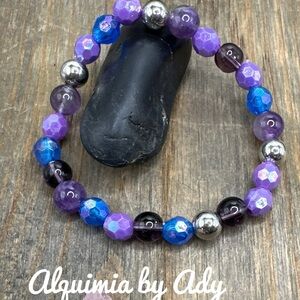 Handmade beaded amethyst bracelet/colorful and crystal